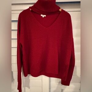 LPA Bold Burgundy Red  V-Neck Sweater with turtleneck peekaboo